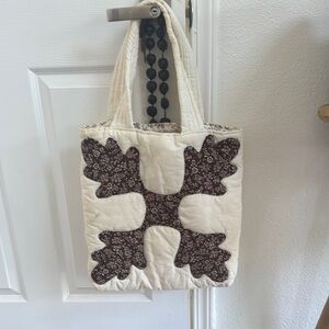 Floral Patterned Cream and Brown Tote Bag